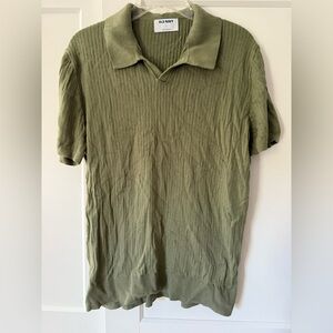 Mens Old Navy Khaki Green Ribbed Polo Shirt Sweater Sz L Preppy Eclectic Grandpa